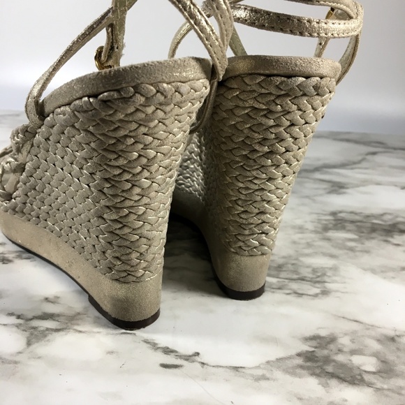 Lauren Ralph Lauren Gold Espadrille Wedge Sandals - Picture 4 of 8